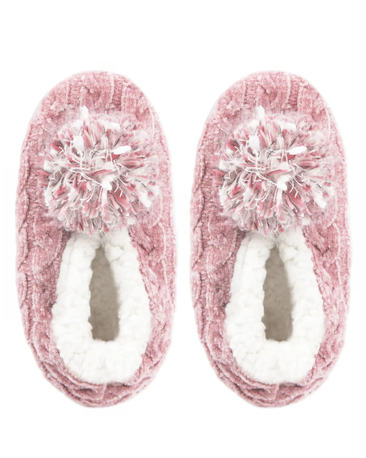 Women's Plush Pom-Pom Chenille Cable Knit Slippers