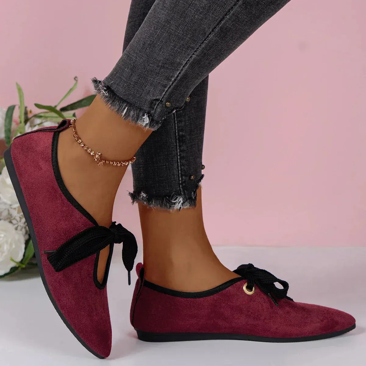 Women's Suede Bowknot Flat Shoes | Chic & Comfortable