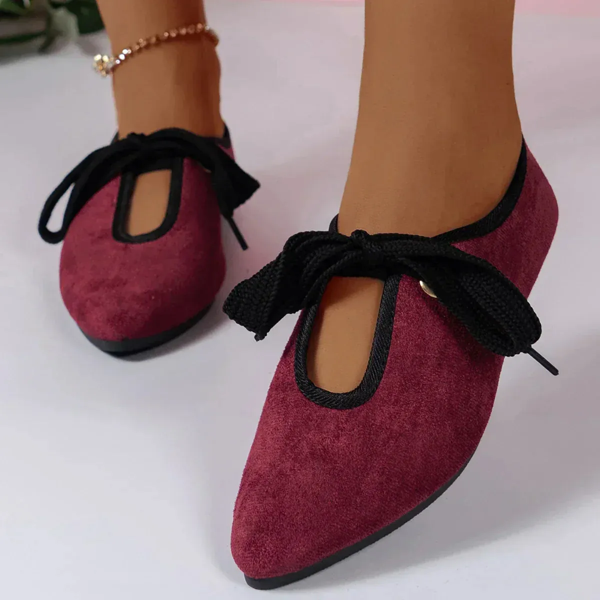 Women's Suede Bowknot Flat Shoes | Chic & Comfortable