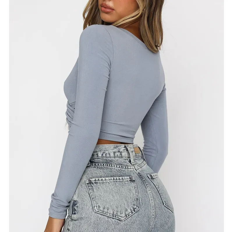 Wrap It Right V-Neck Long Sleeve Crop Top