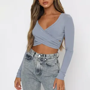 Wrap It Right V-Neck Long Sleeve Crop Top