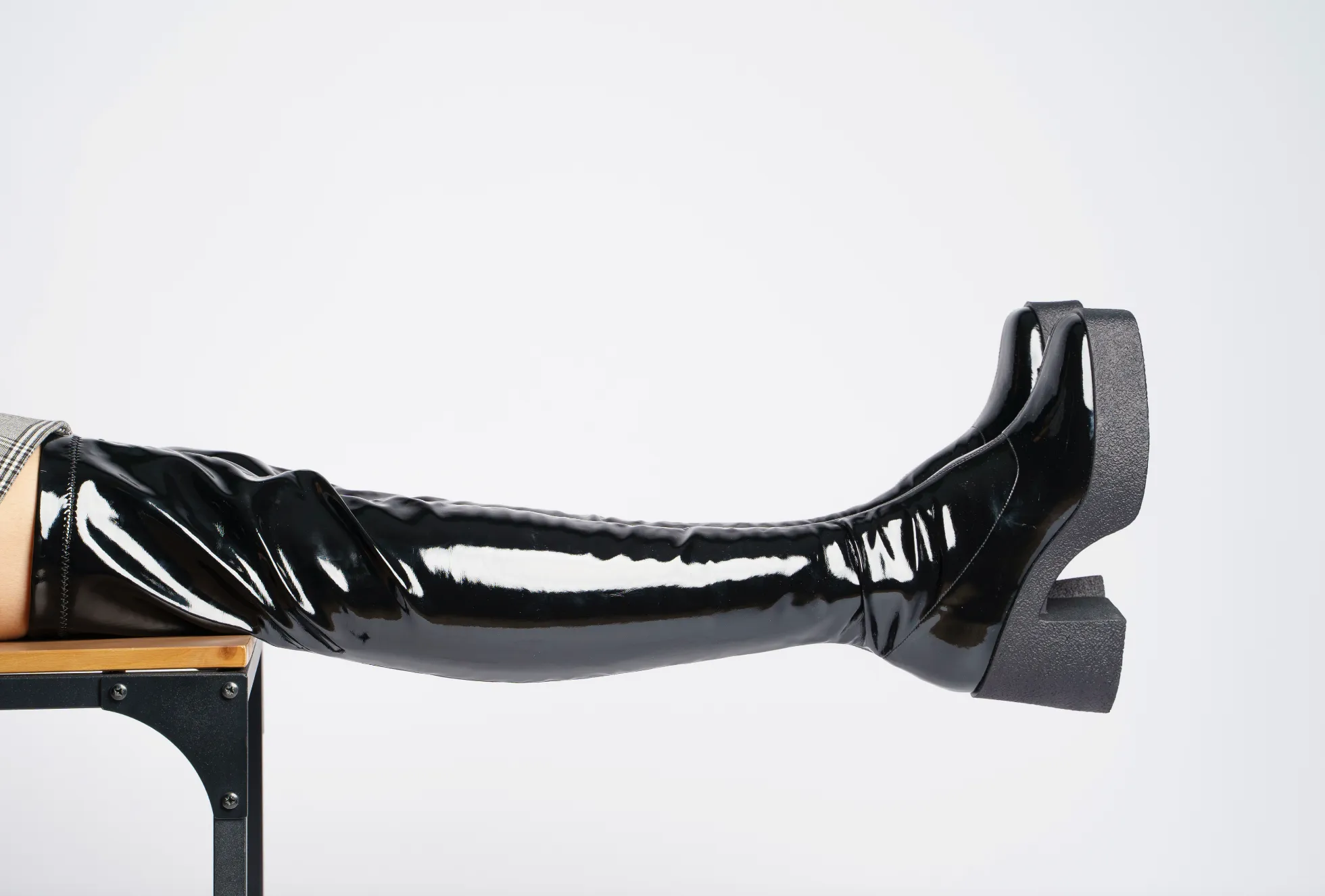 Yoshi Black Thigh-High Stretch Patent Boots