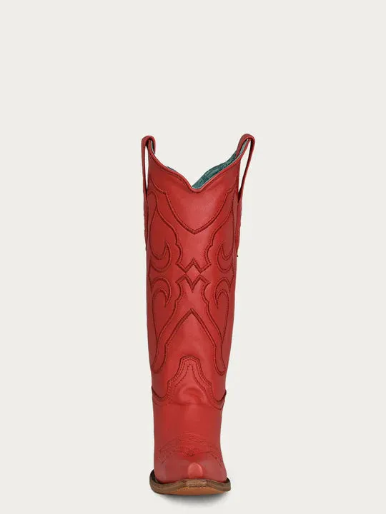Z5076 - WOMEN'S RUBY RED EMBROIDERY TALL TOP SNIP TOE COWBOY BOOT