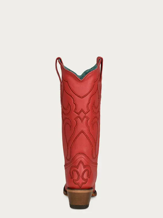 Z5076 - WOMEN'S RUBY RED EMBROIDERY TALL TOP SNIP TOE COWBOY BOOT