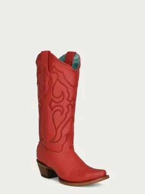 Z5076 - WOMEN'S RUBY RED EMBROIDERY TALL TOP SNIP TOE COWBOY BOOT